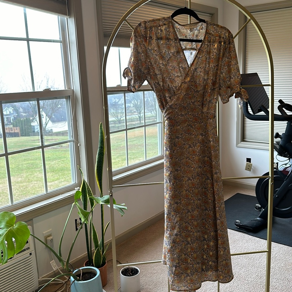Never Fully Dressed Floral Midi Dress in Mustard and Brown